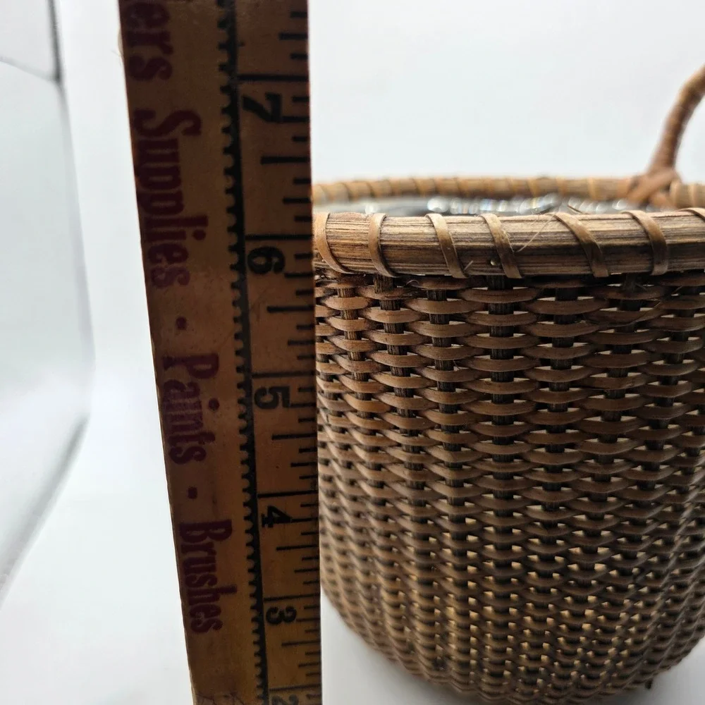 Vintage Nantucket Style Basket Planter  Wooden Base and Plastic Liner